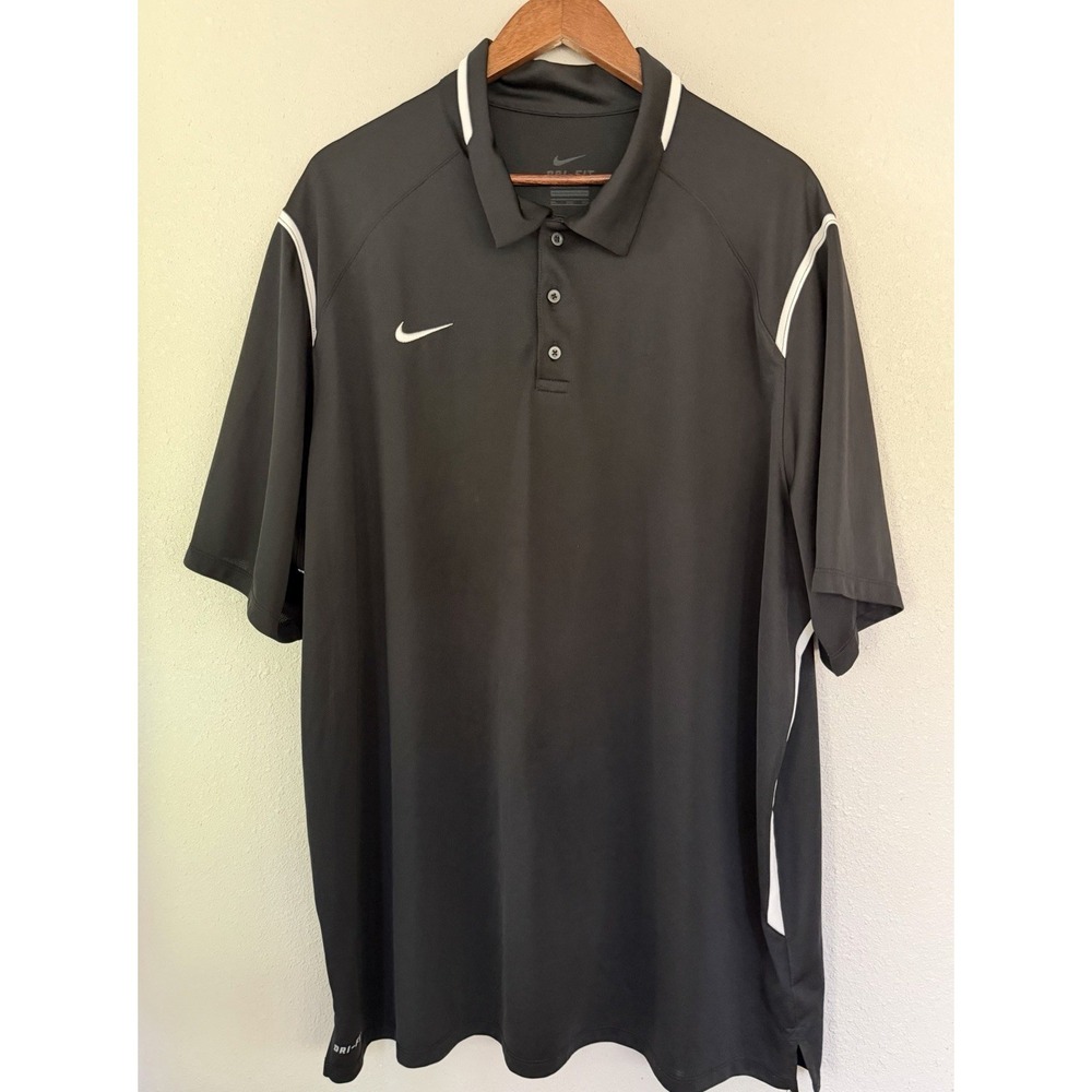 NIKE Dri-Fit Men's Black 3 Button Polo White Accents Size 3XL
